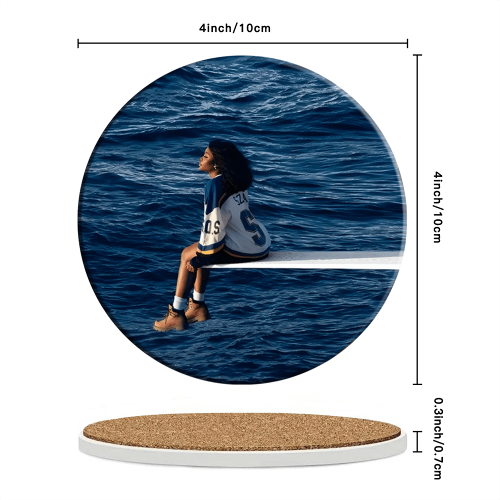 Wave Girl Round Ceramic Coaster (Combination Set)