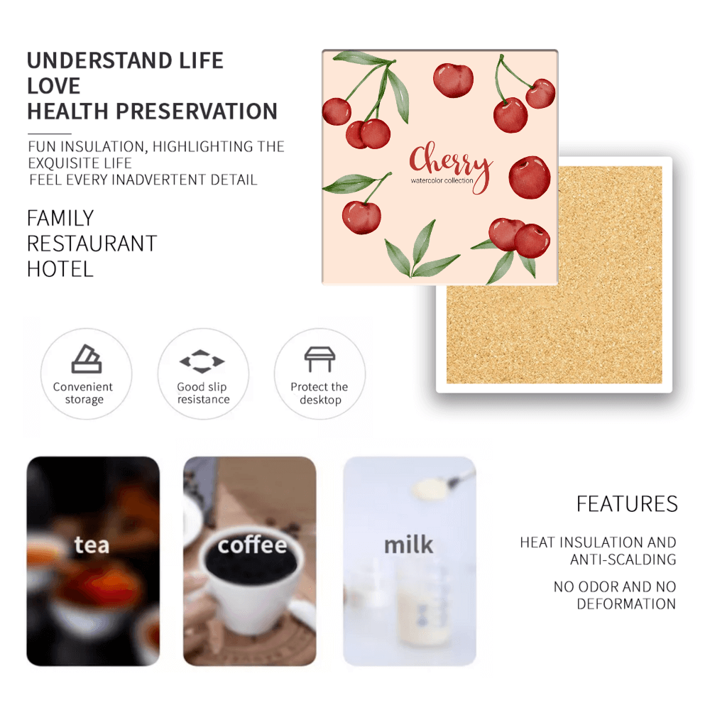 Cherry Creative Print Design, Square Ceramic Coaster (Combination Pack)