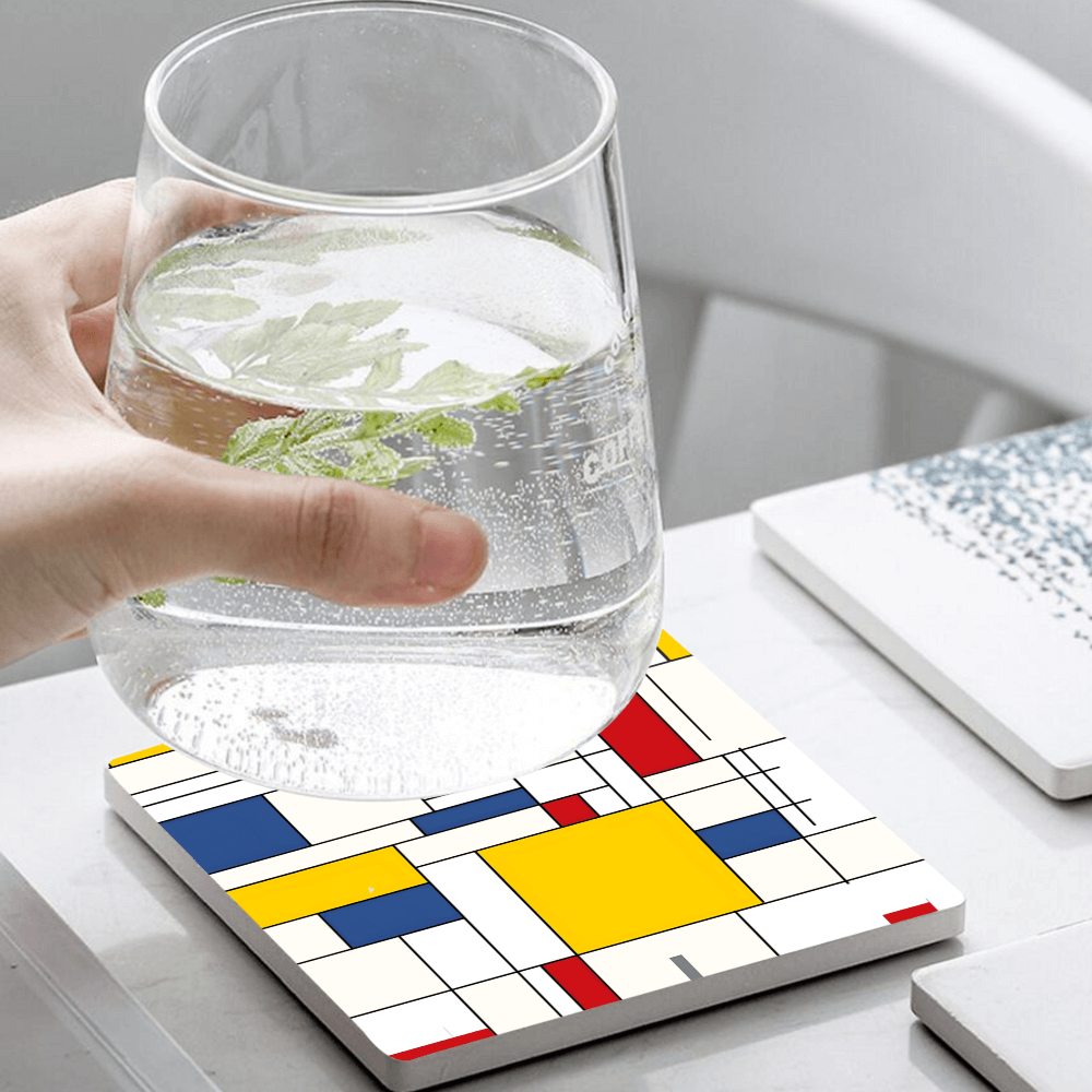 Chaotic Grid Creative Design, Square Ceramic Coaster (Combination Pack)