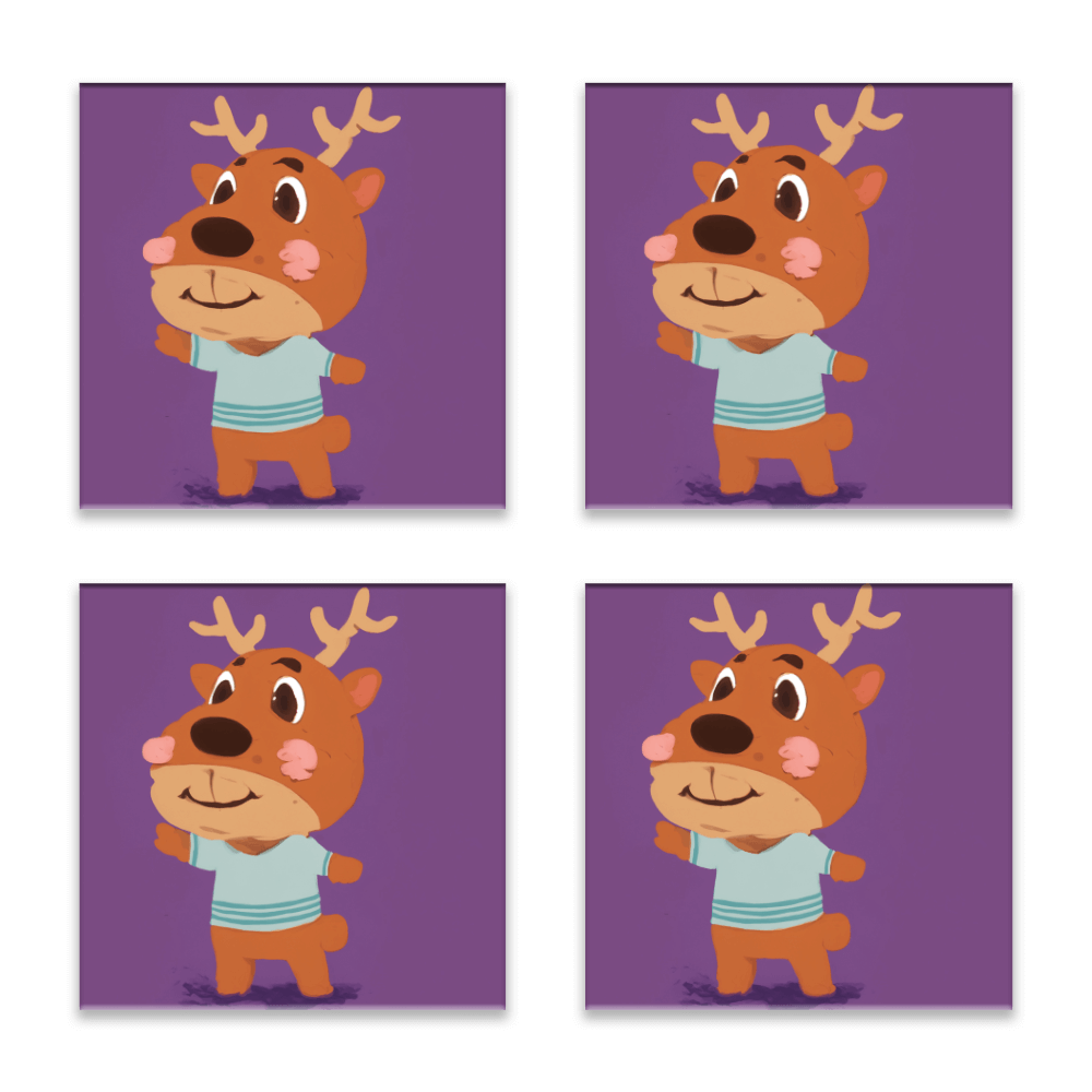 Cartoon Cute Deer, Square Ceramic Coaster (Combination Pack)