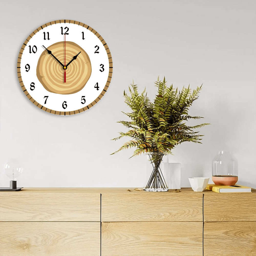 Creative Design Of Wood Pile Annual Ring, Round Stylish Luxury Digital Wall Clock