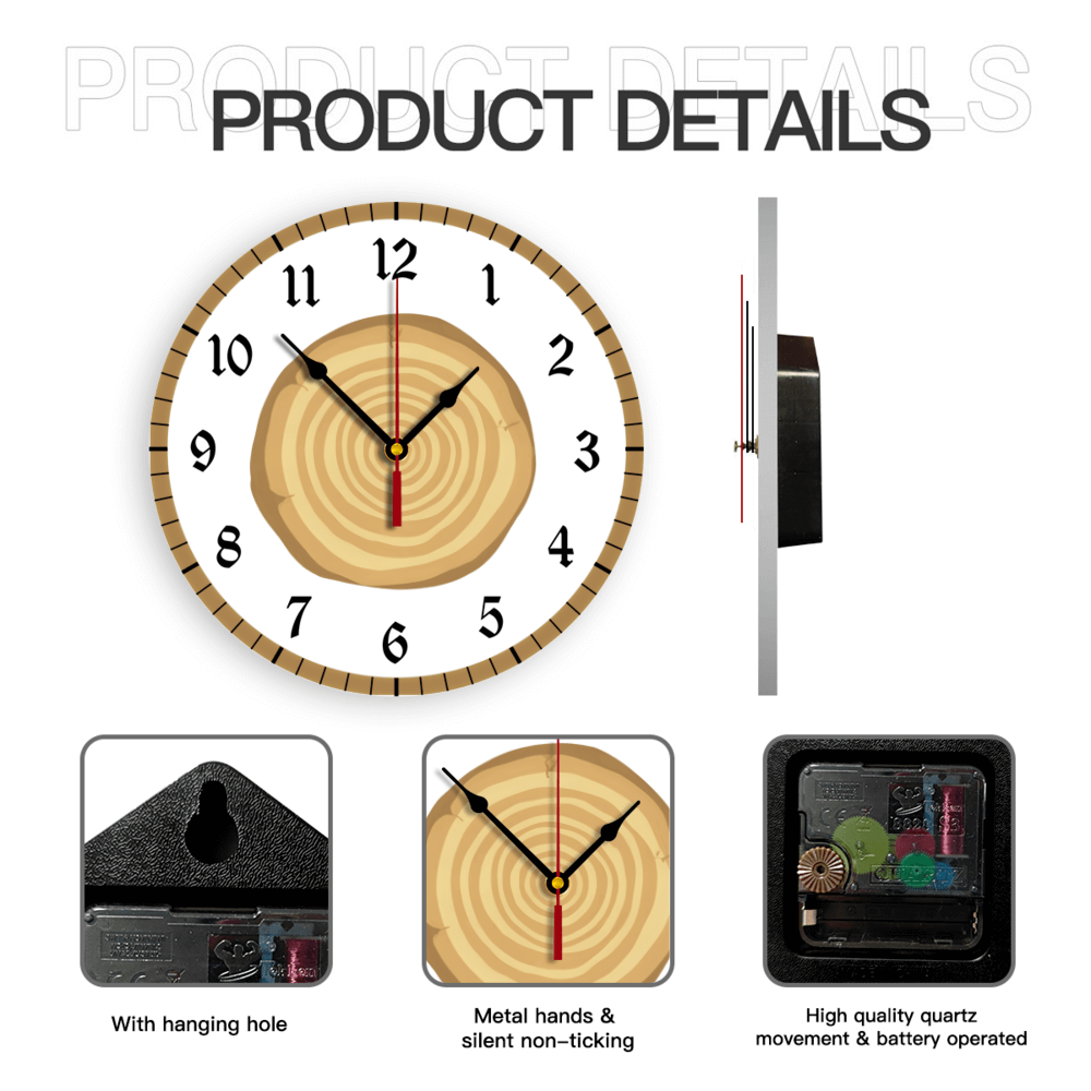 Creative Design Of Wood Pile Annual Ring, Round Stylish Luxury Digital Wall Clock