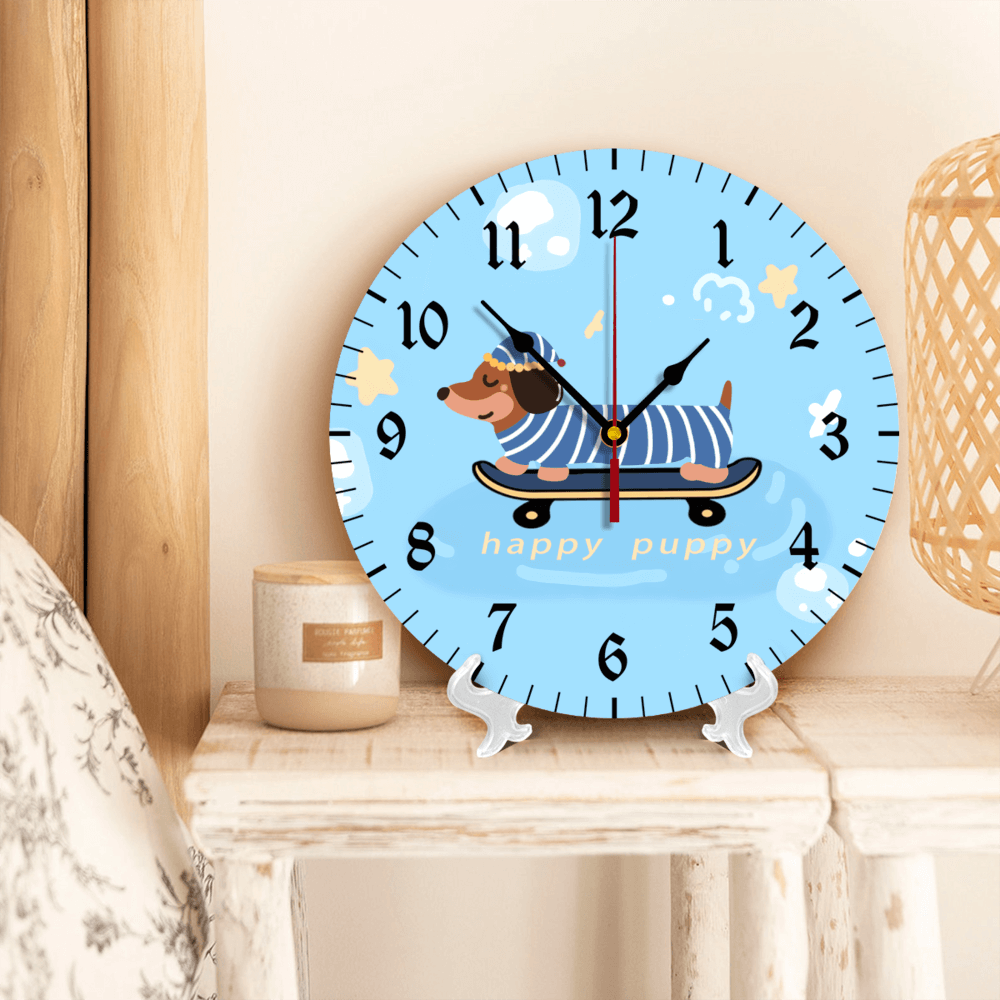 Blue Dachshund Skateboard Creative  Design,Round Stylish Luxury Digital Wall Clock