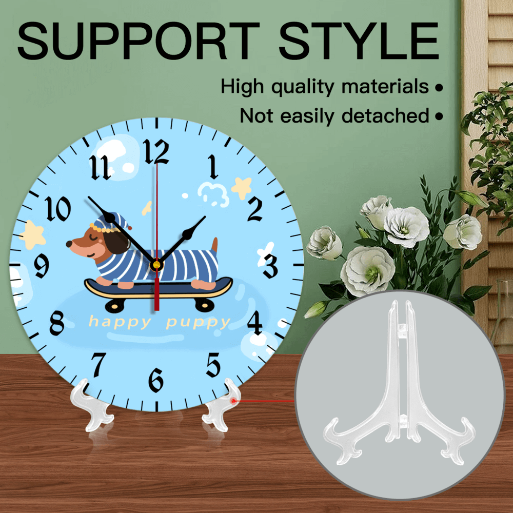 Blue Dachshund Skateboard Creative  Design,Round Stylish Luxury Digital Wall Clock