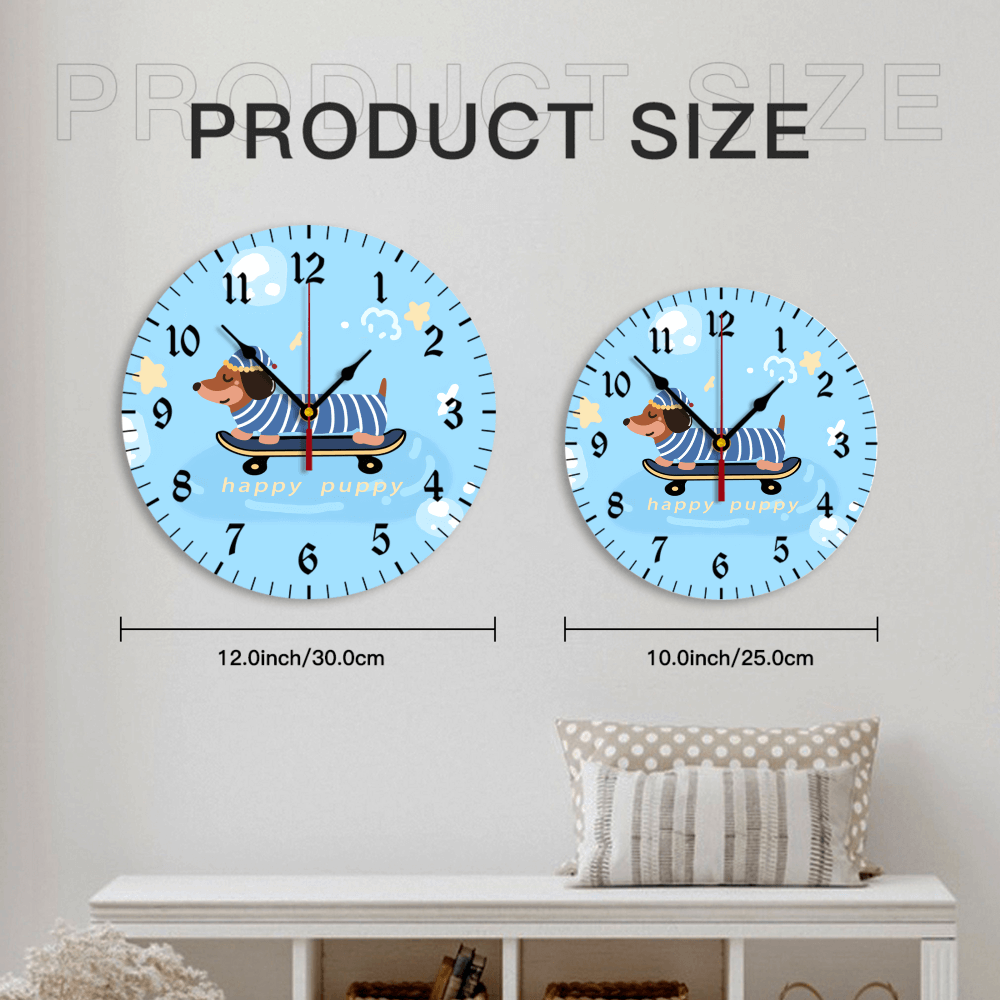 Blue Dachshund Skateboard Creative  Design,Round Stylish Luxury Digital Wall Clock