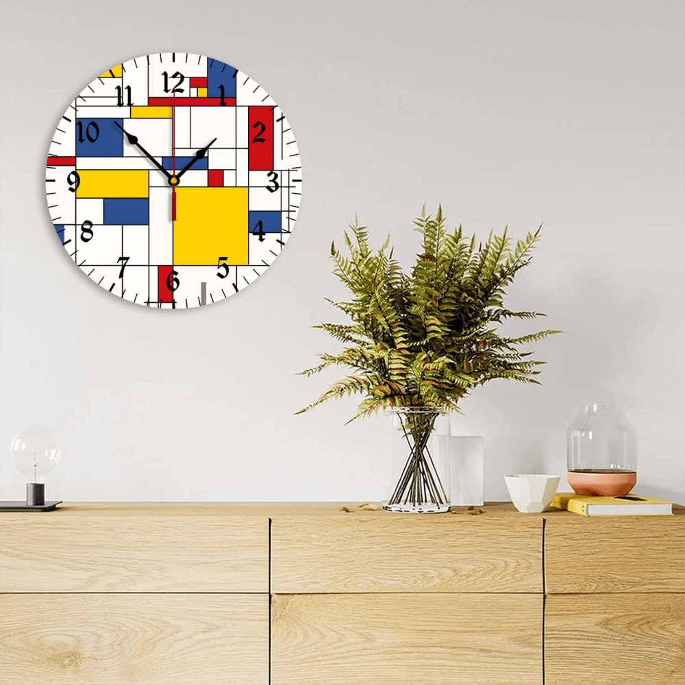 Chaotic Color Blocks Creative  Design, Round Stylish Luxury Digital Wall Clock