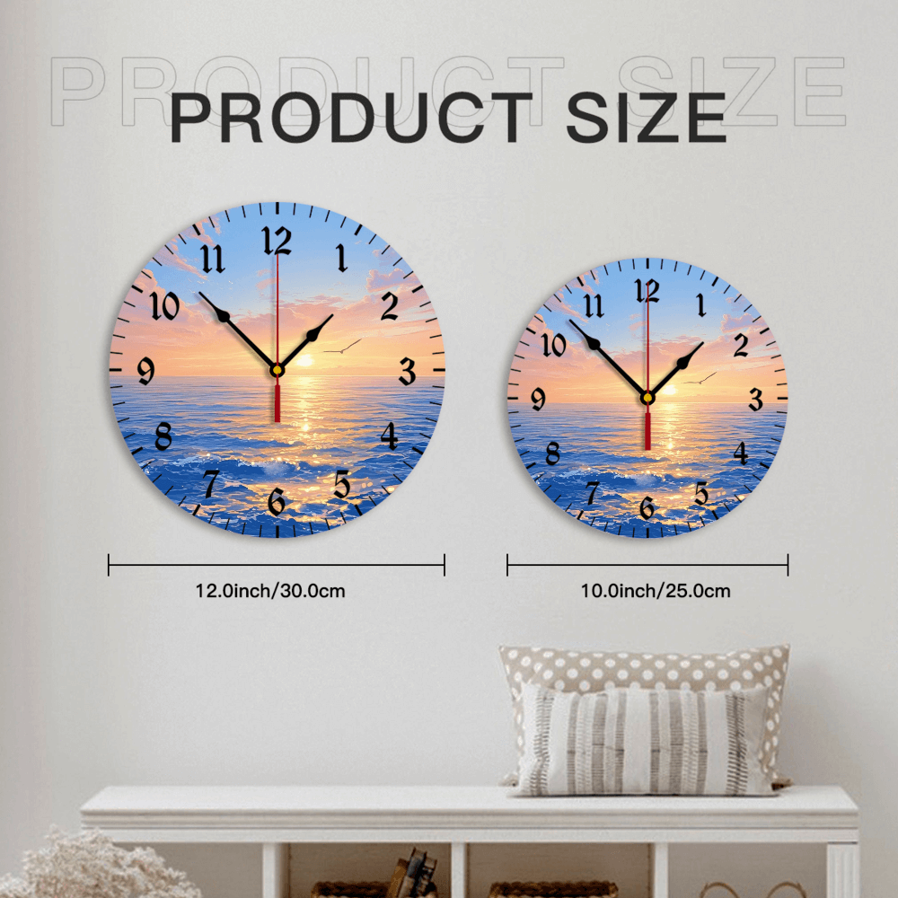 Creative Illustration Of Sunrise At Sea, Round Stylish Luxury Digital Wall Clock