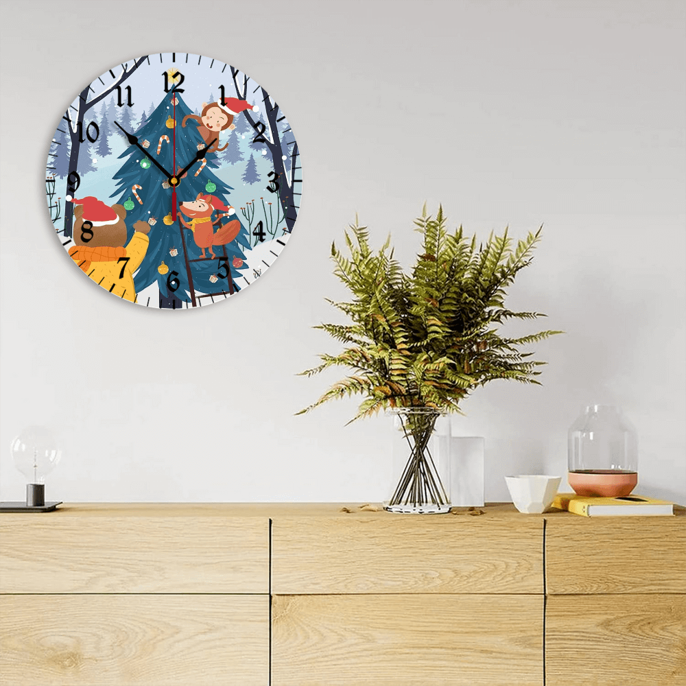 Creative Illustration Of Little Monkey Christmas Sree, Round Stylish Luxury Digital Wall Clock