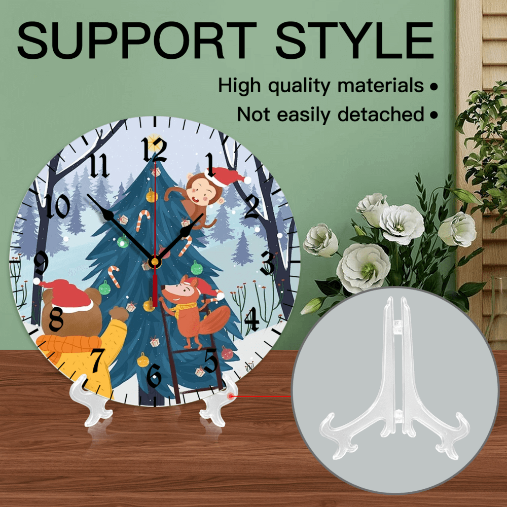 Creative Illustration Of Little Monkey Christmas Sree, Round Stylish Luxury Digital Wall Clock