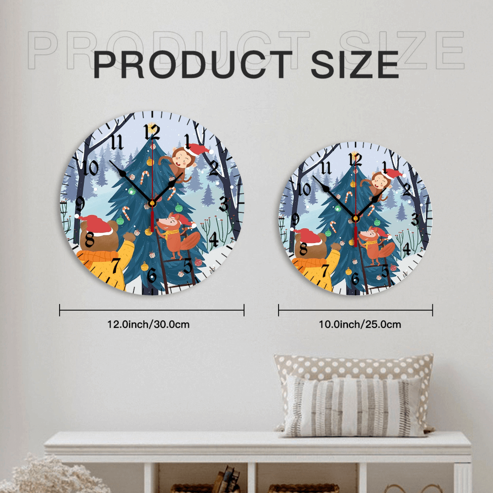 Creative Illustration Of Little Monkey Christmas Sree, Round Stylish Luxury Digital Wall Clock