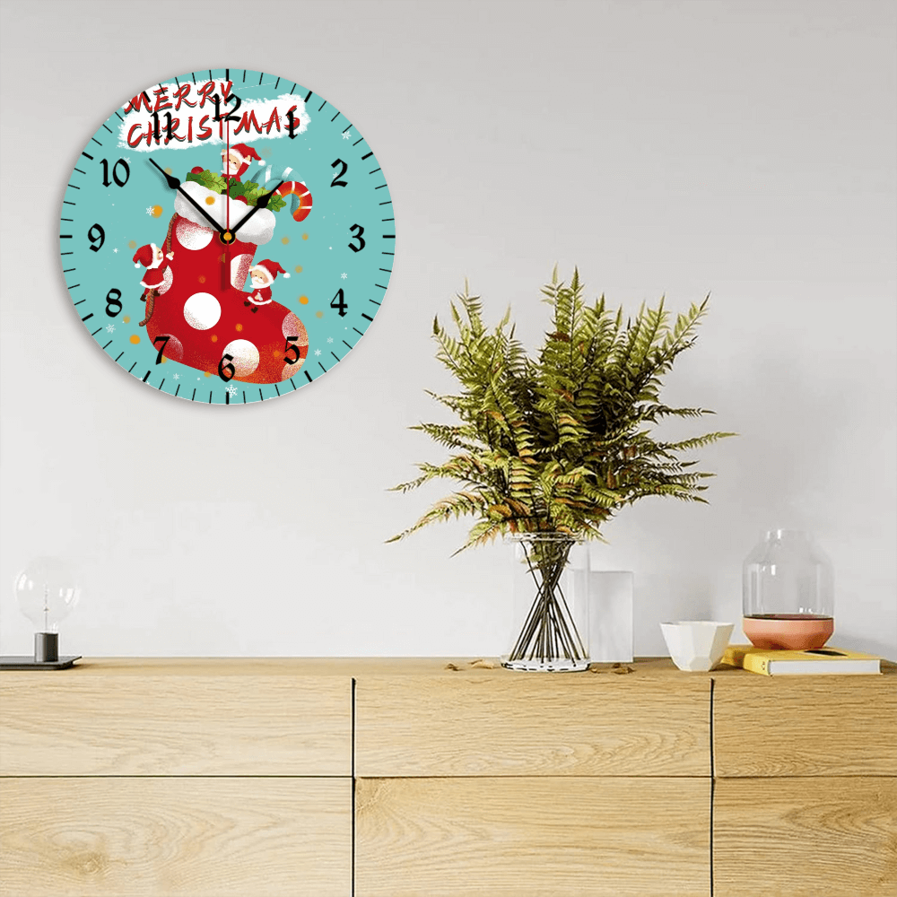 Creative Illustration Of Christmas Stockings, Round Stylish Luxury Digital Wall Clock