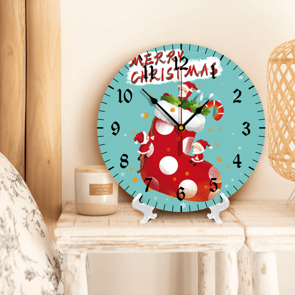 Creative Illustration Of Christmas Stockings, Round Stylish Luxury Digital Wall Clock