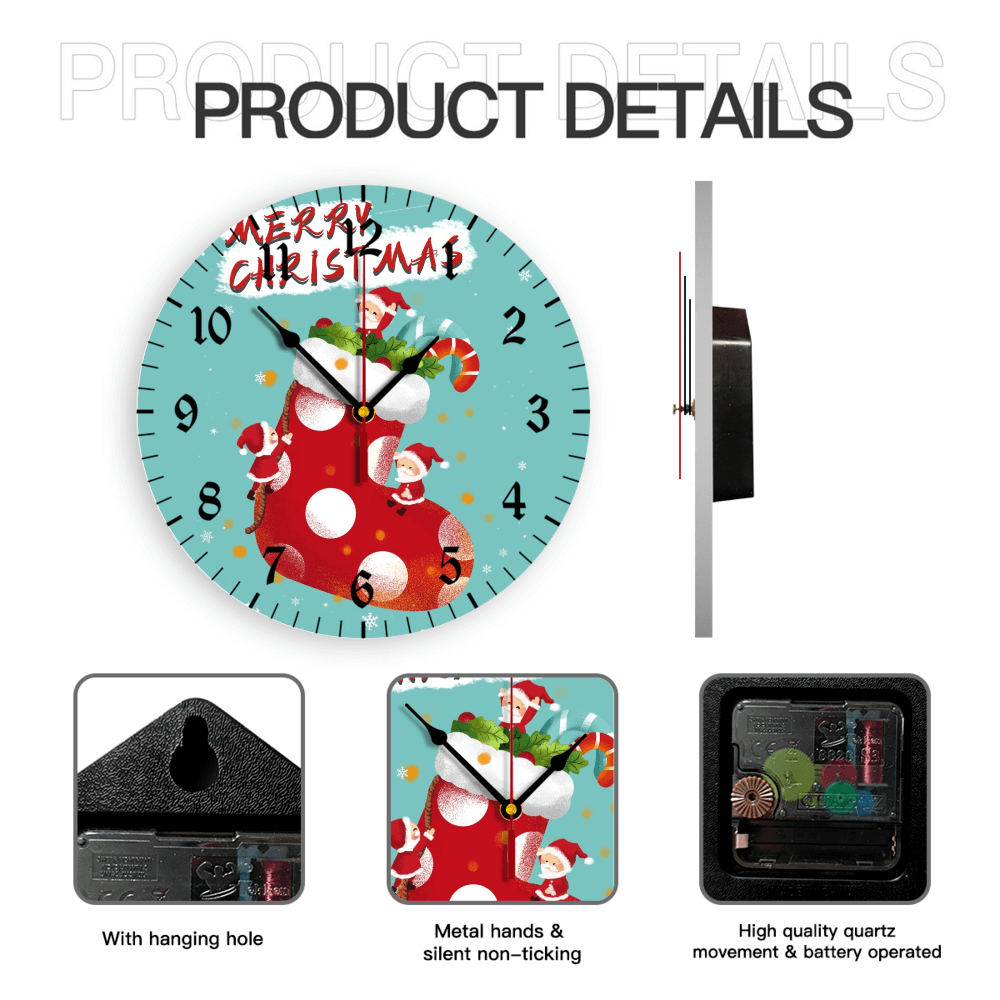 Creative Illustration Of Christmas Stockings, Round Stylish Luxury Digital Wall Clock