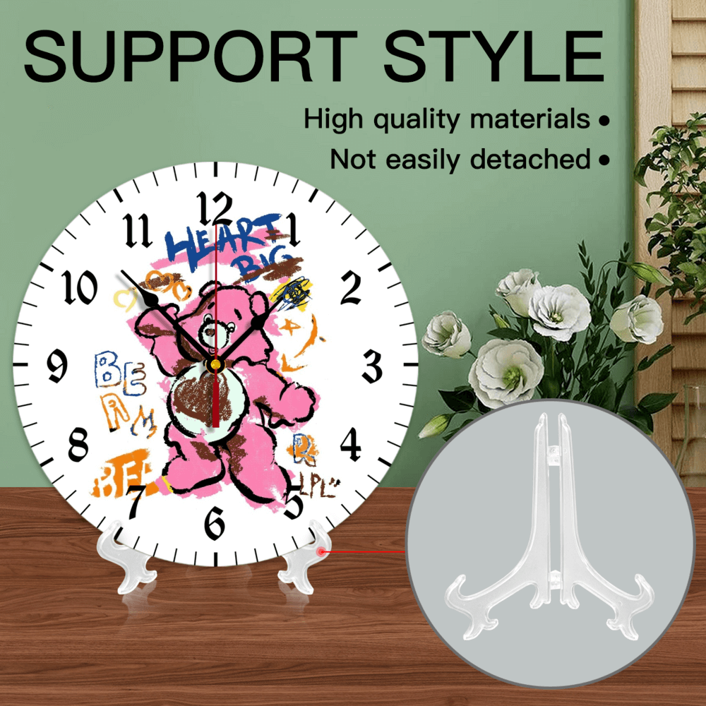 Pink Bear Creative Illustration, Round Stylish Luxury Digital Wall Clock