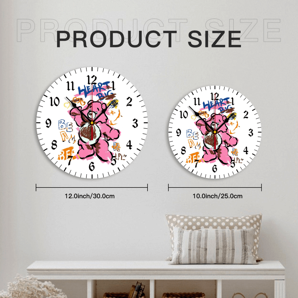 Pink Bear Creative Illustration, Round Stylish Luxury Digital Wall Clock