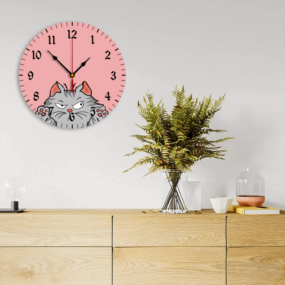 Pink kitten Creative Illustration, Round Stylish Luxury Digital Wall Clock