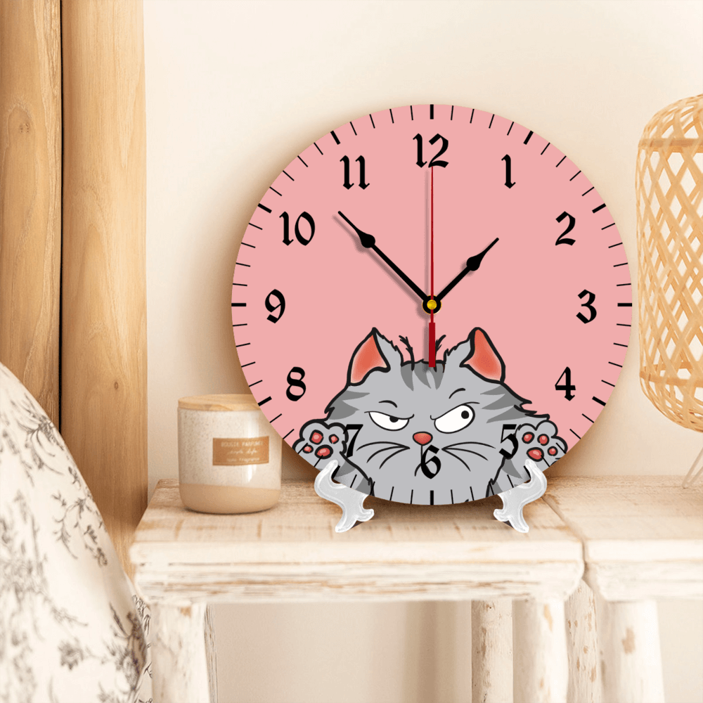 Pink kitten Creative Illustration, Round Stylish Luxury Digital Wall Clock