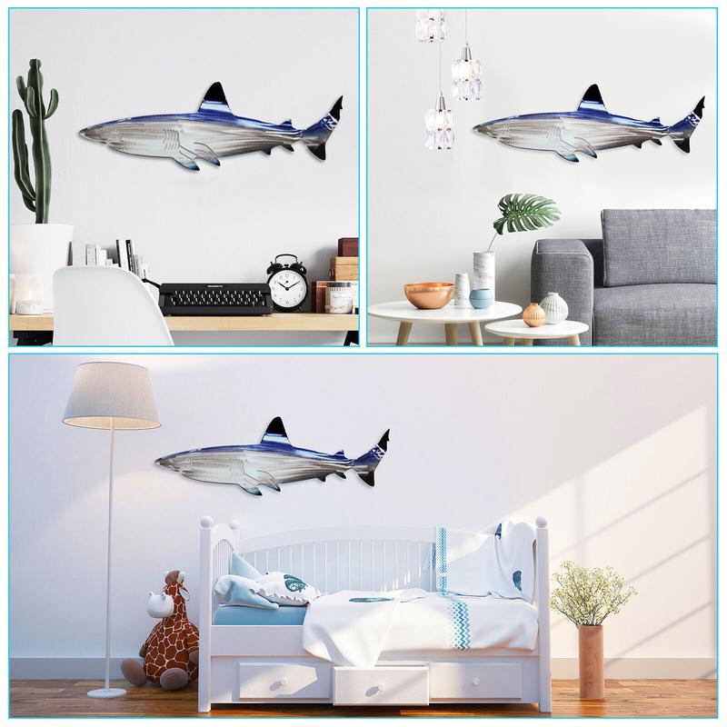 Shark Metal Wall Mounted Decor Art Ocean Fish Hanging Sculpture Home Ornament US