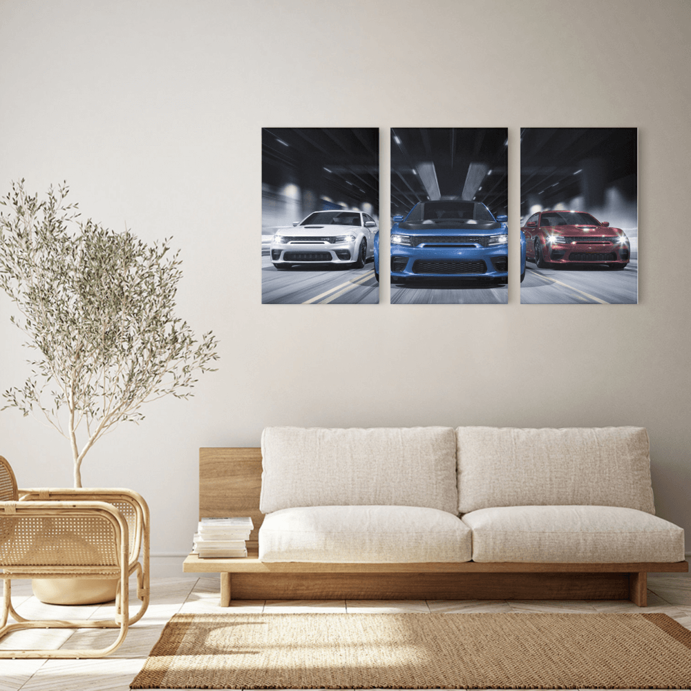 Cool Car Creative Pattern, Triple Frameless Canvas Painting