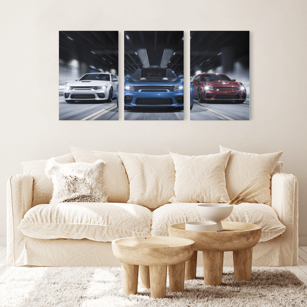 Cool Car Creative Pattern, Triple Frameless Canvas Painting