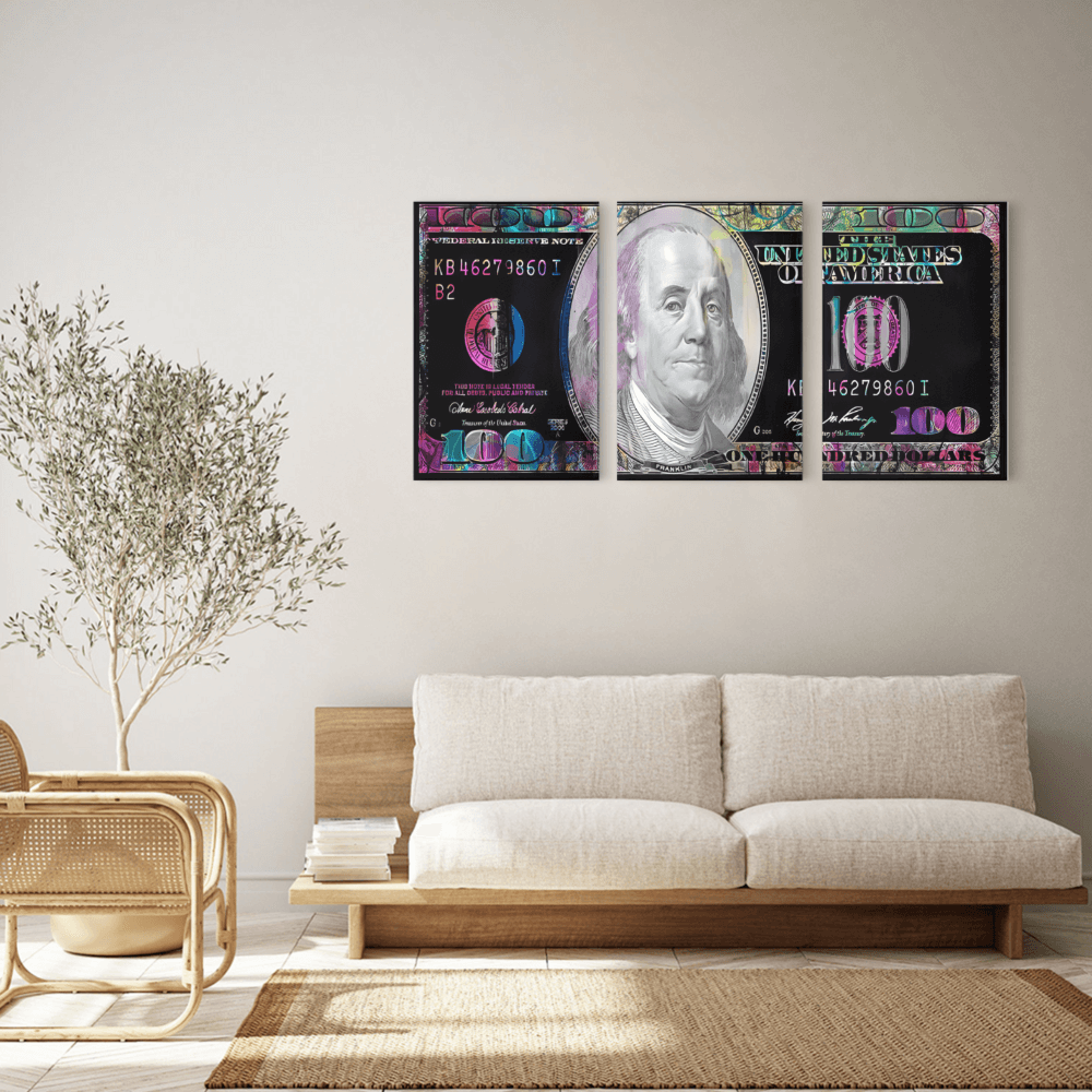 Currency Pattern Wall Art Decor, Triple Frameless Canvas Painting