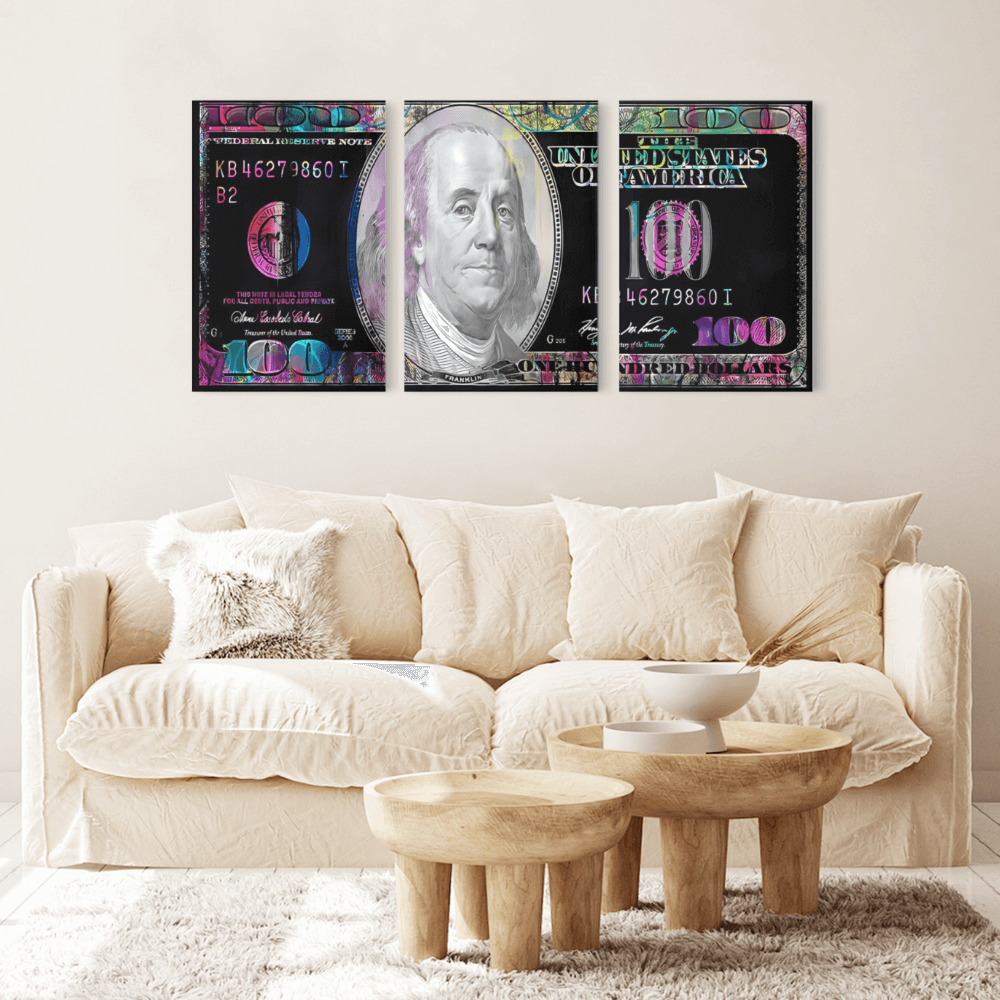 Currency Pattern Wall Art Decor, Triple Frameless Canvas Painting