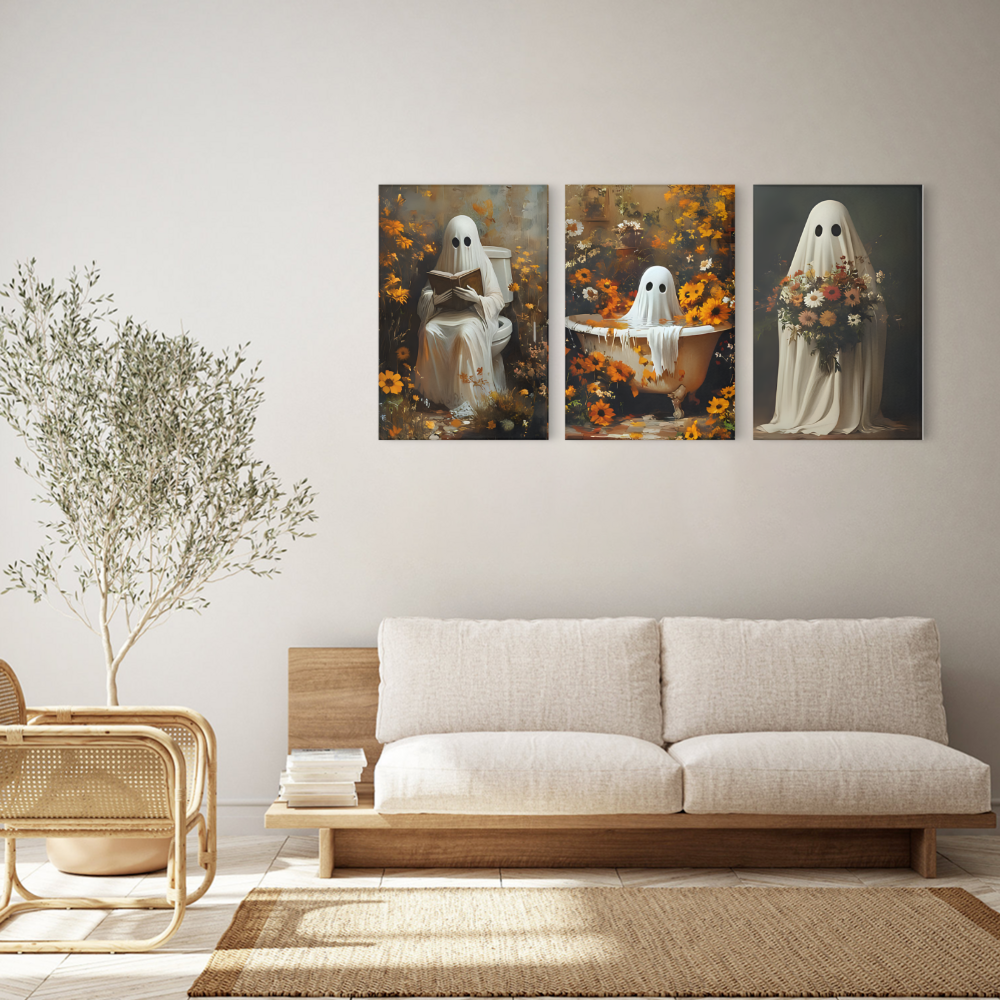 Ghost Creative Pattern, Triple Frameless Canvas Painting