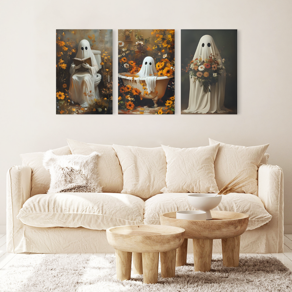 Ghost Creative Pattern, Triple Frameless Canvas Painting