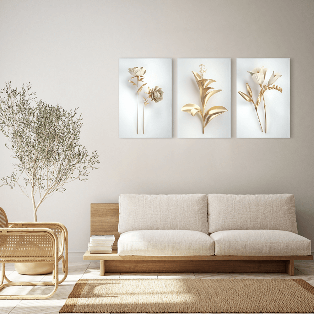 Light Luxury Flower Decorative Pattern, Triple Frameless Canvas Painting