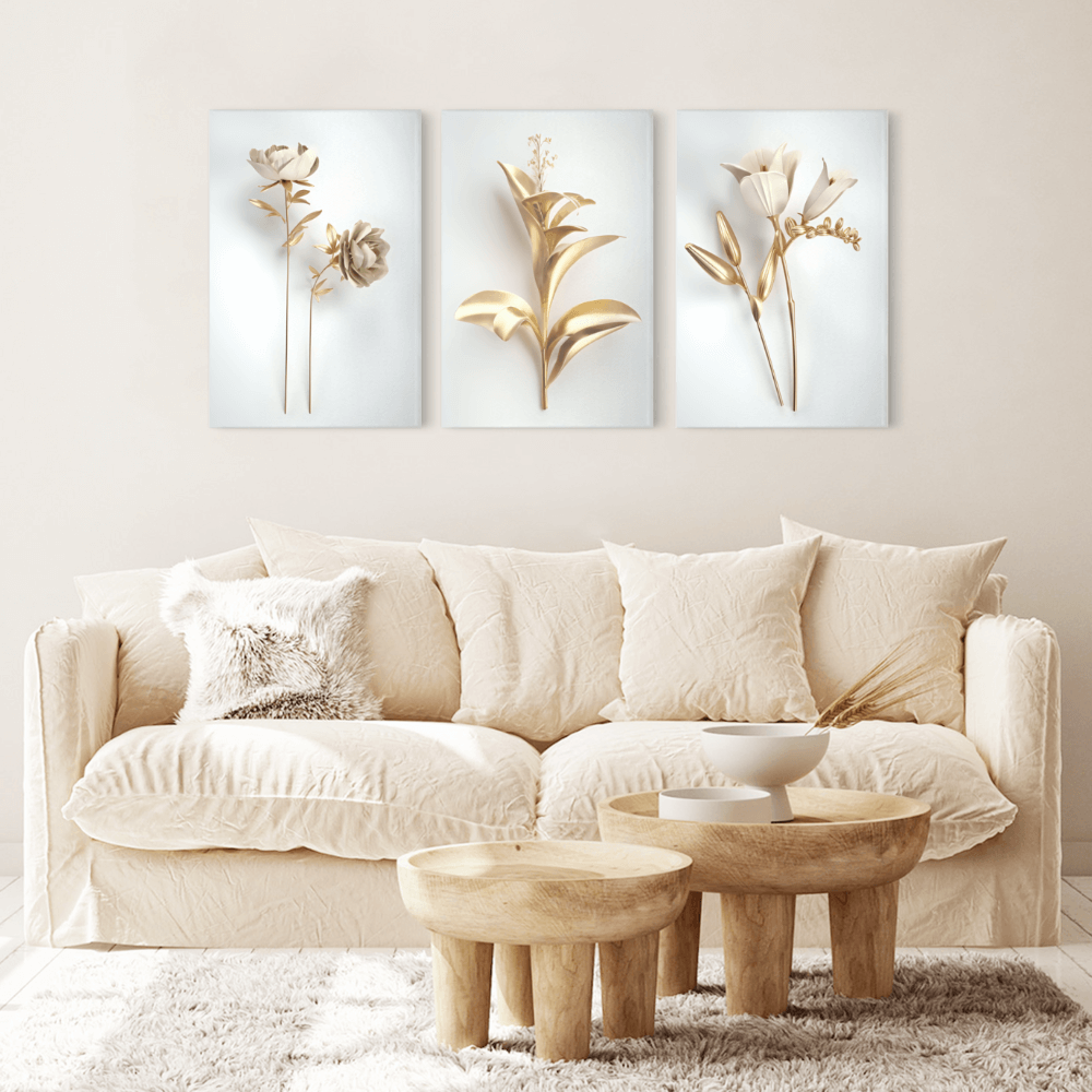 Light Luxury Flower Decorative Pattern, Triple Frameless Canvas Painting