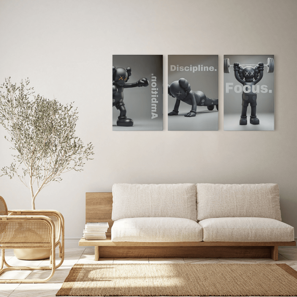 Creative Bear Simple Style, Triple Frameless Canvas Painting