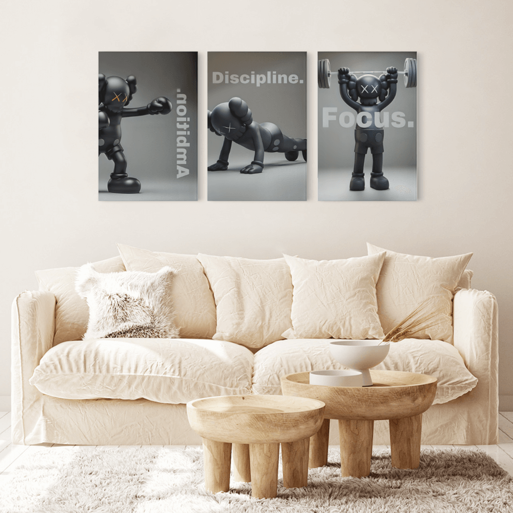 Creative Bear Simple Style, Triple Frameless Canvas Painting