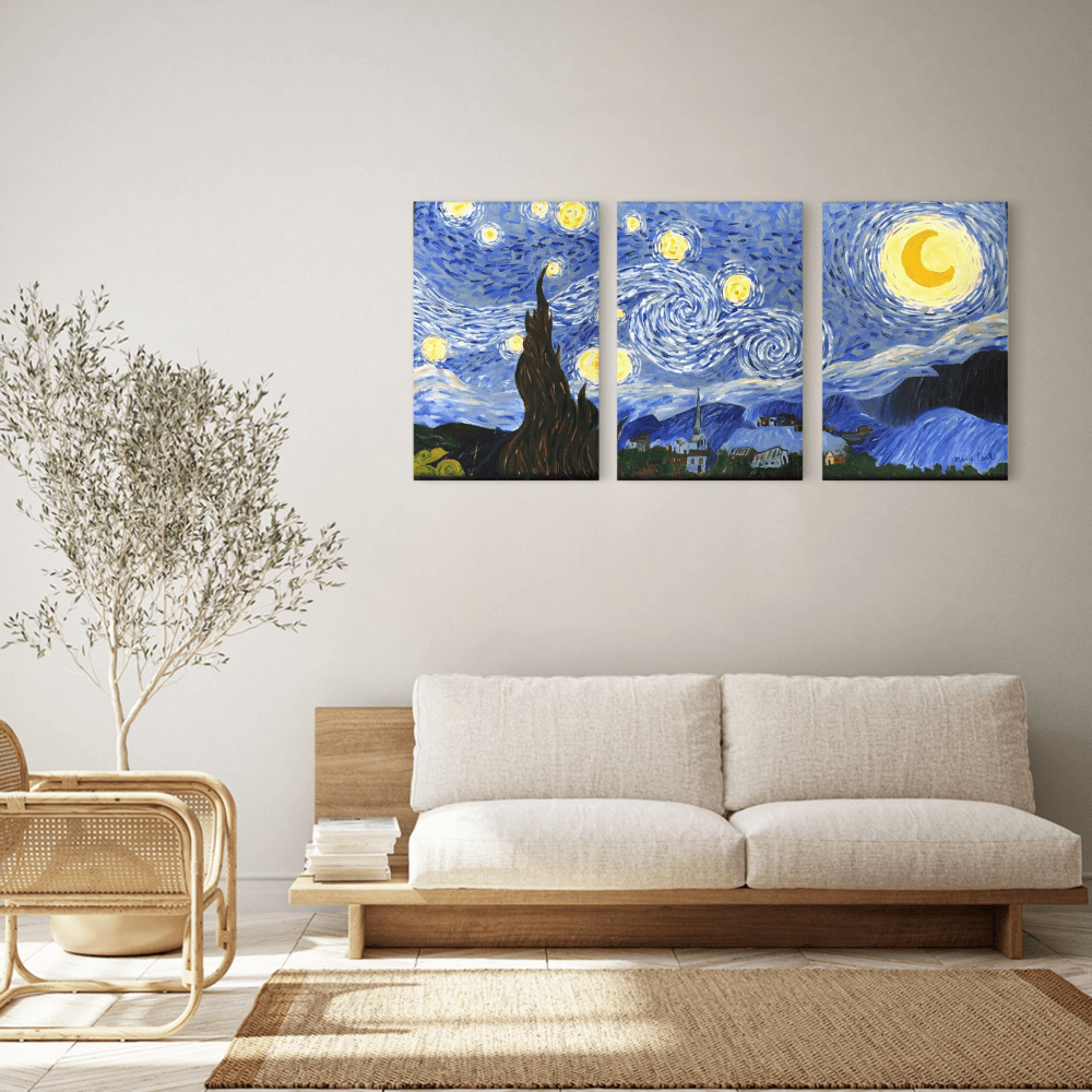 Creative Starry Sky Van Gogh World Famous Paintings, Triple Frameless Canvas Painting