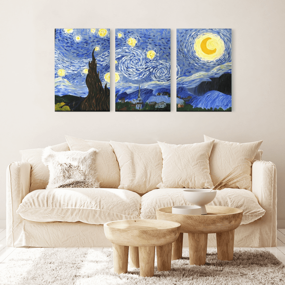 Creative Starry Sky Van Gogh World Famous Paintings, Triple Frameless Canvas Painting