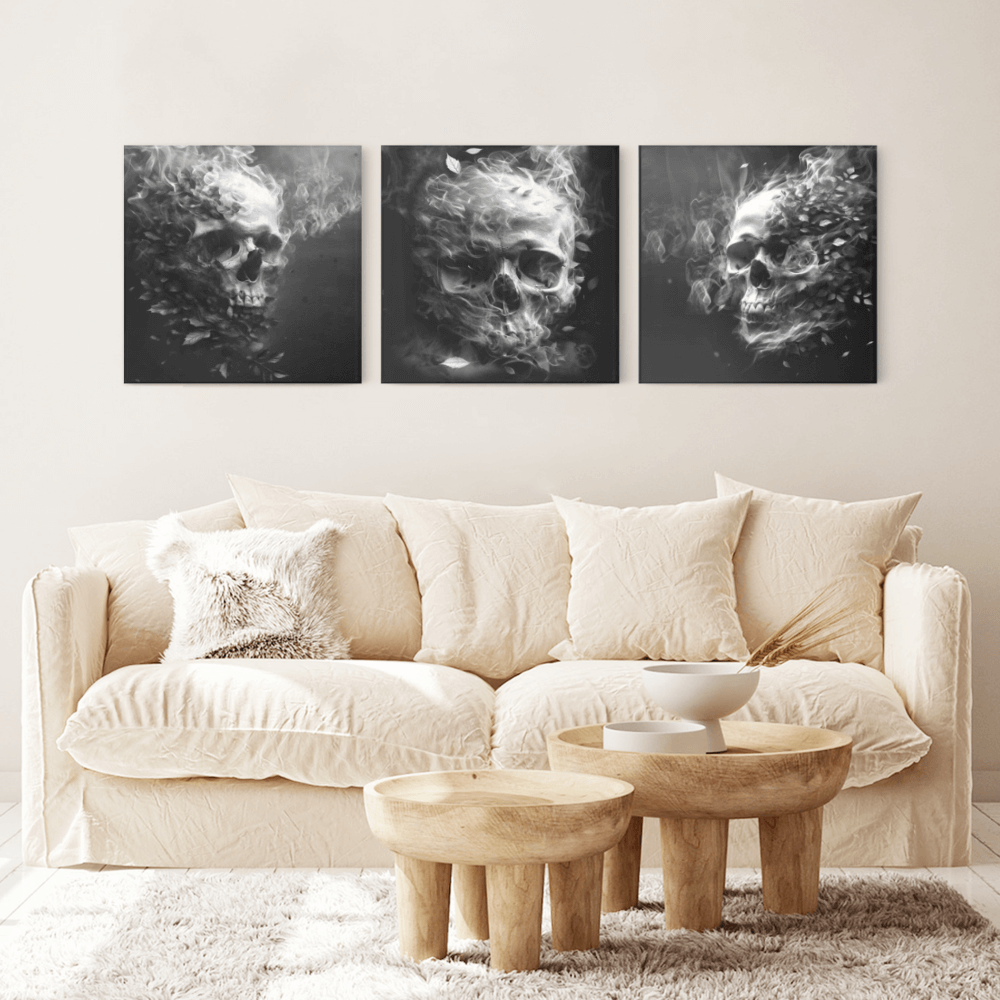 Skull Creative Dark Series, Square Triple Frameless Canvas Painting