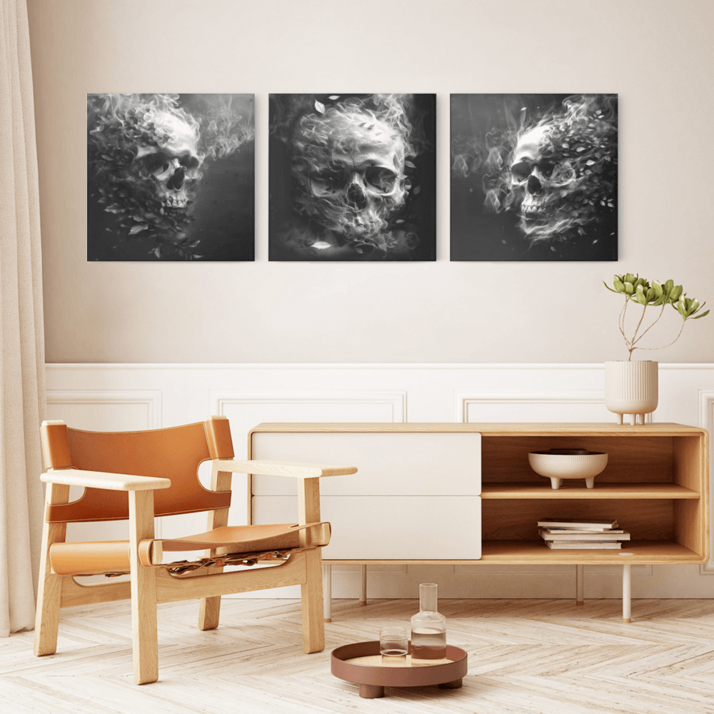 Skull Creative Dark Series, Square Triple Frameless Canvas Painting