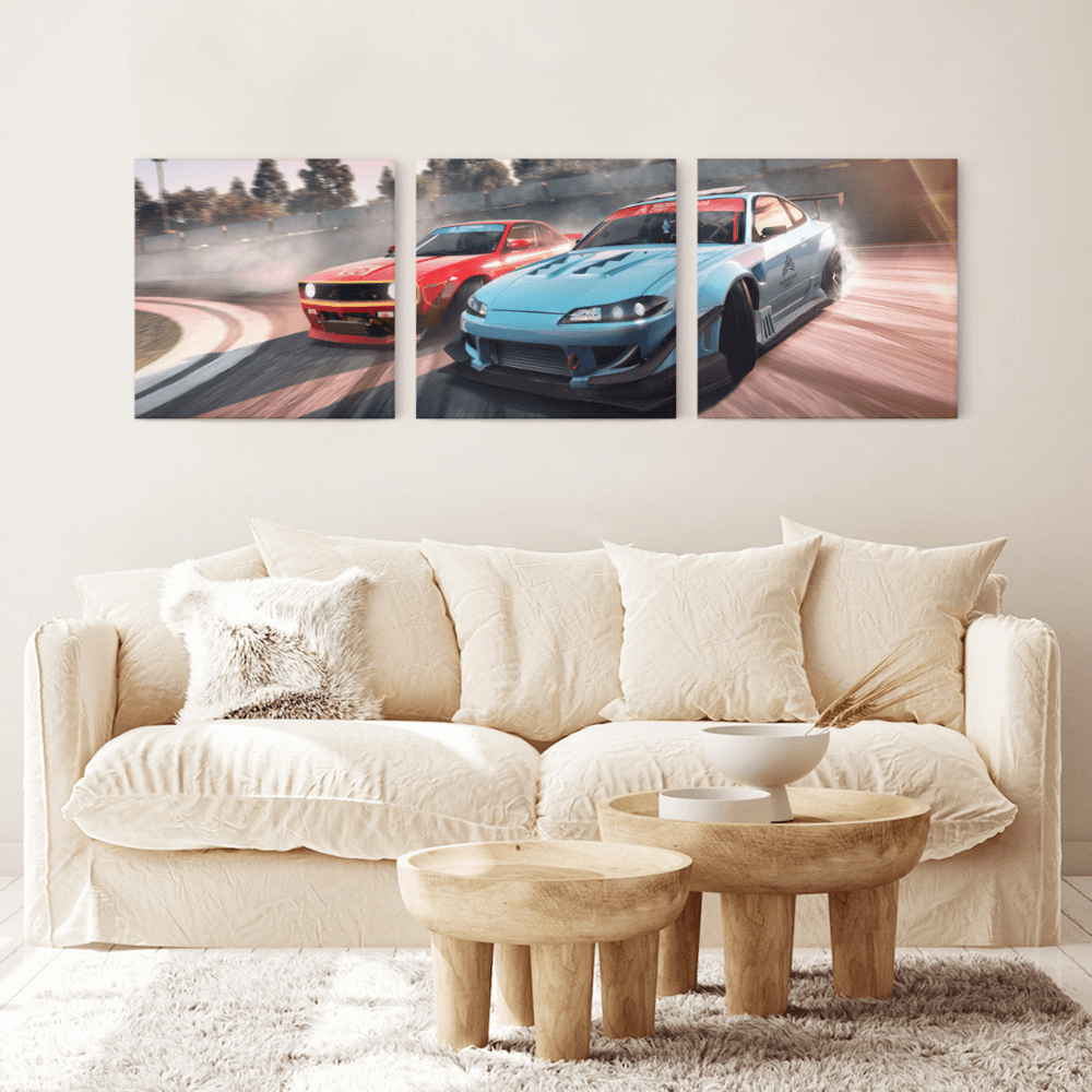 Racing Car Creative Design, Square Triple Frameless Canvas Painting