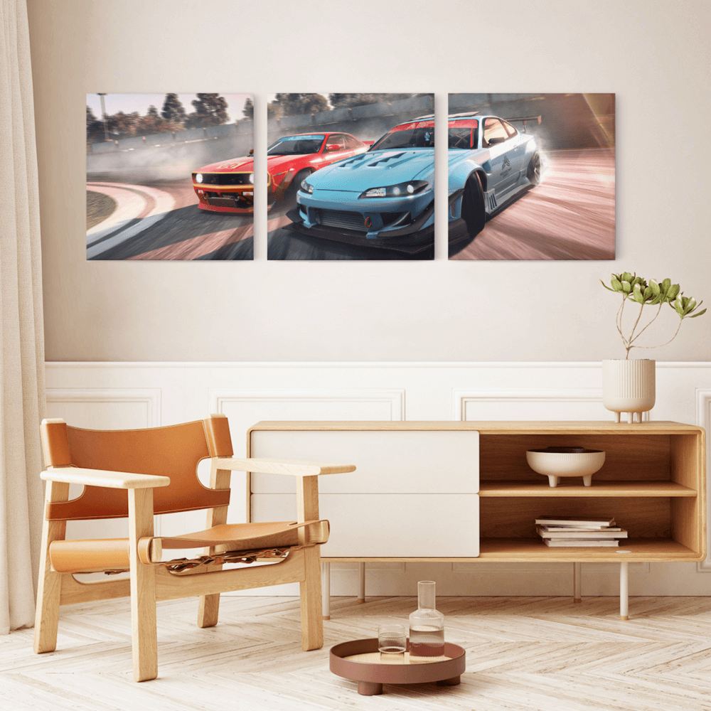 Racing Car Creative Design, Square Triple Frameless Canvas Painting