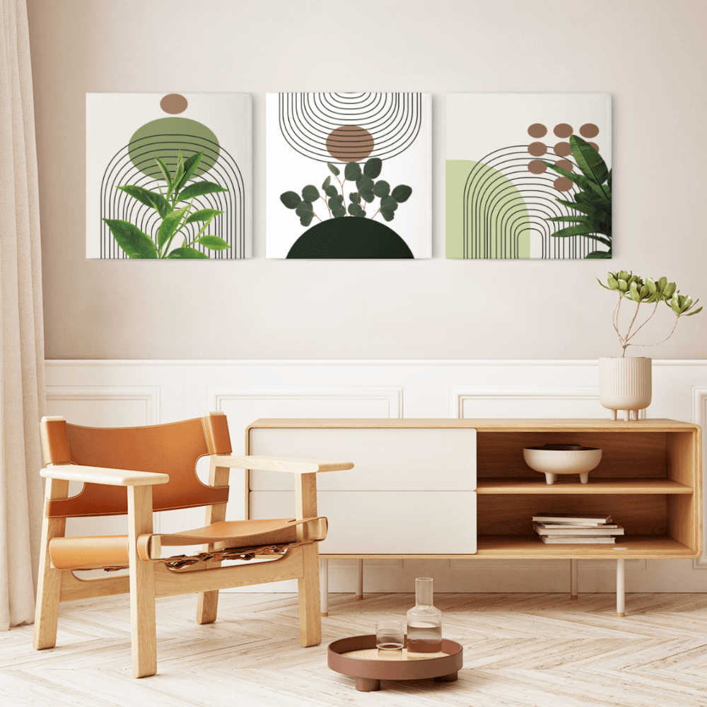 Morandi Green Color Scheme, Square Triple Frameless Canvas Painting