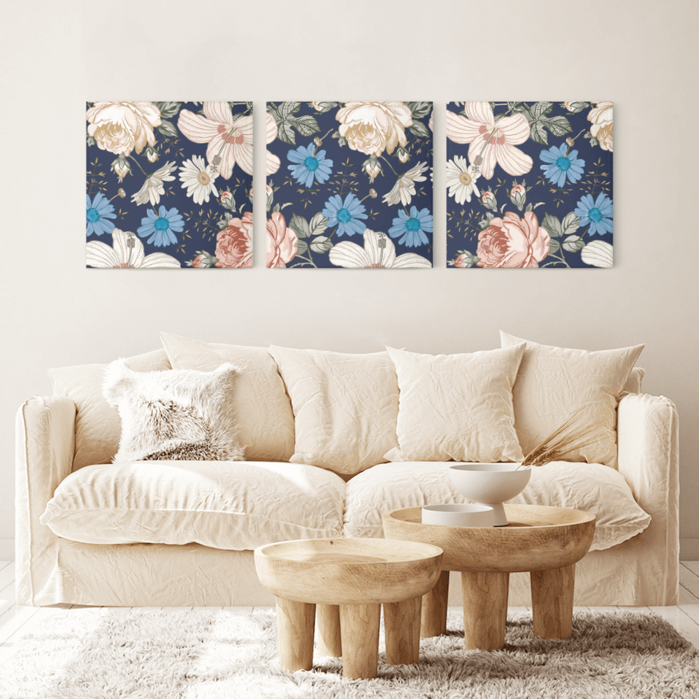 Creative Floral Illustration, Square Triple Frameless Canvas Painting