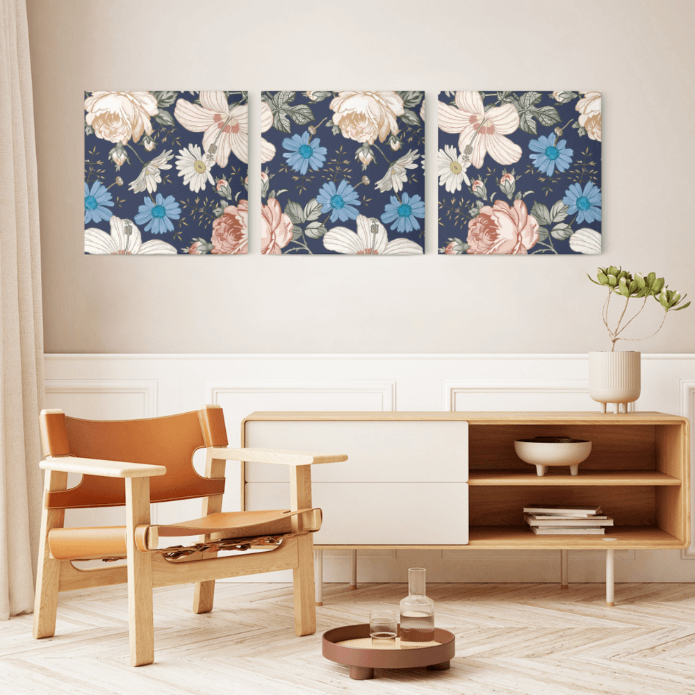 Creative Floral Illustration, Square Triple Frameless Canvas Painting