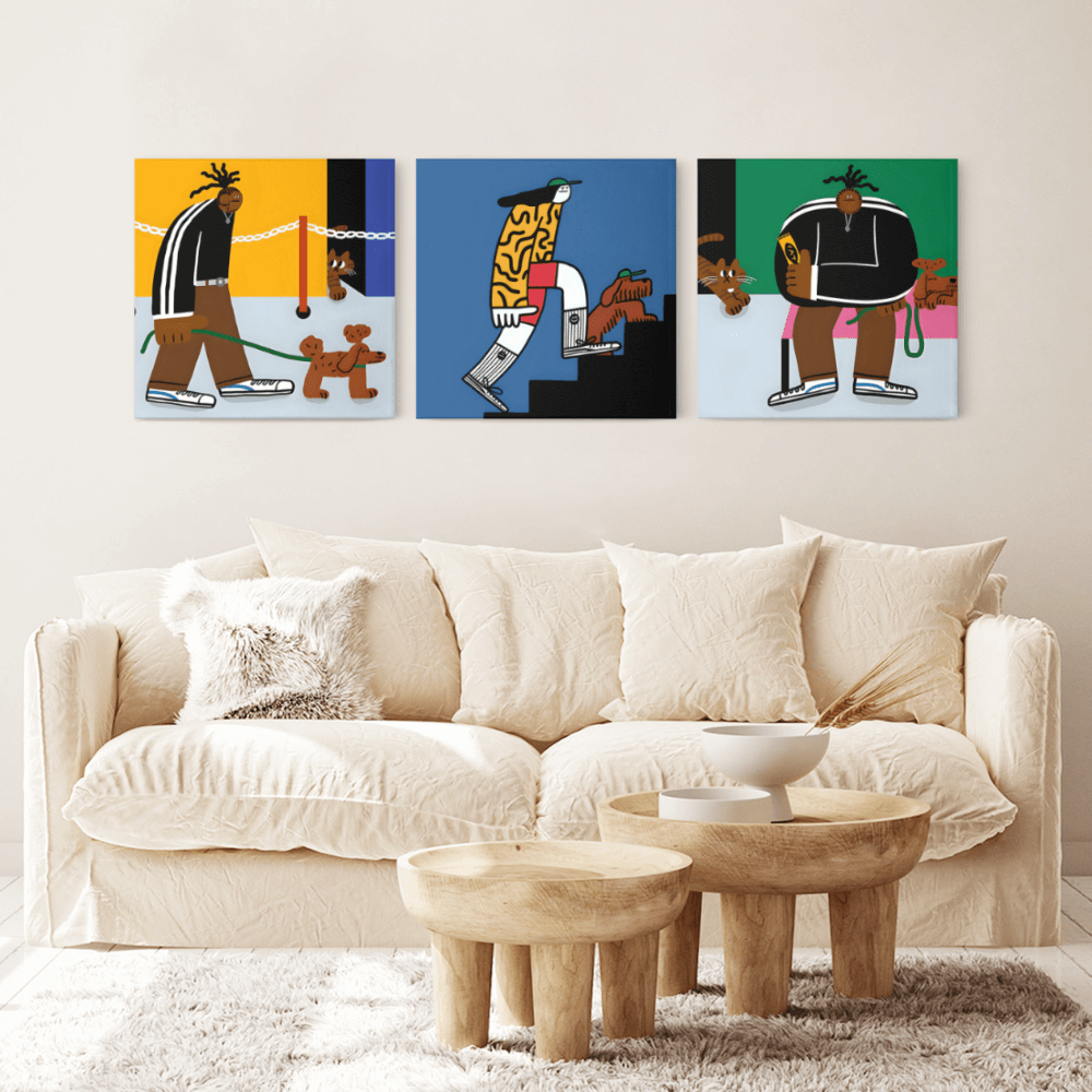 Creative Illustration Design,Square Triple Frameless Canvas Painting