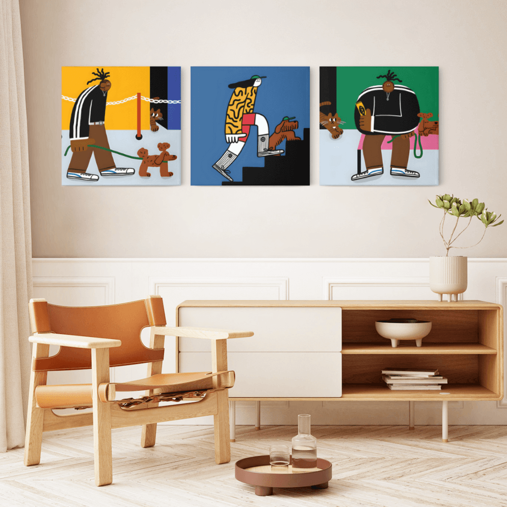 Creative Illustration Design,Square Triple Frameless Canvas Painting