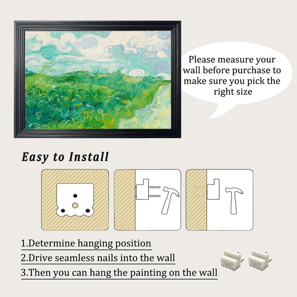 Van Gogh Green Wheat Field Oil Painting, Horizontal Framed Simple Decorative Canvas Painting