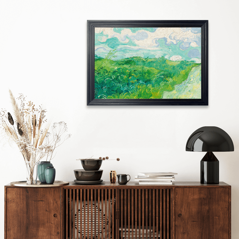 Van Gogh Green Wheat Field Oil Painting, Horizontal Framed Simple Decorative Canvas Painting