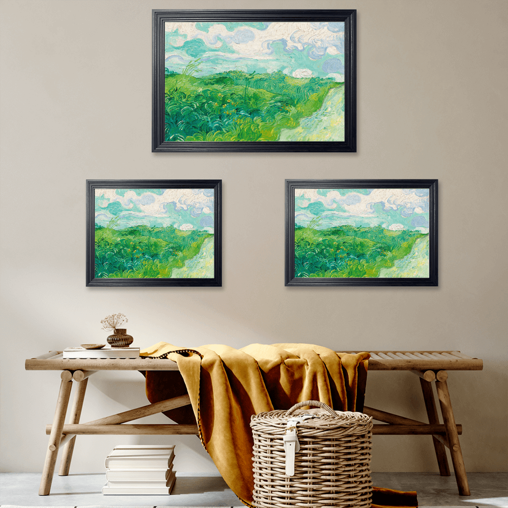 Van Gogh Green Wheat Field Oil Painting, Horizontal Framed Simple Decorative Canvas Painting