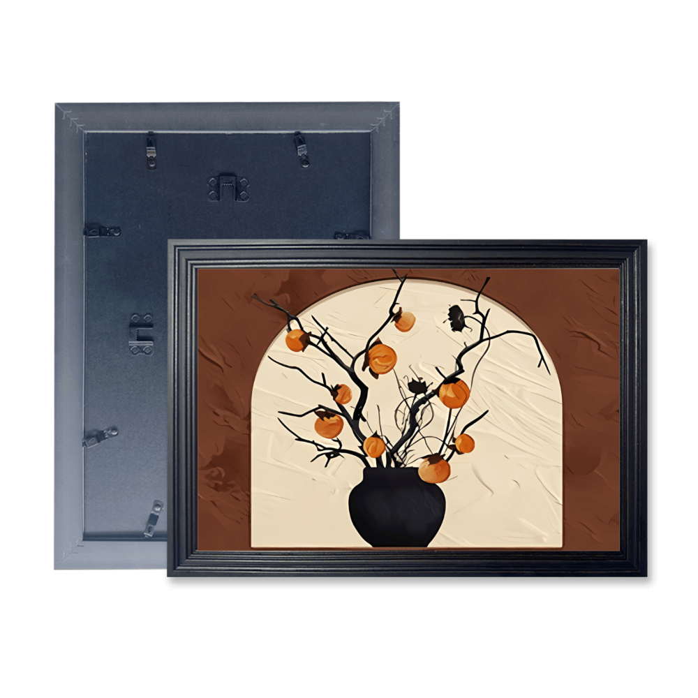 Ancient Style Persimmon And Ruyi Creative Pattern, Horizontal Framed Simple Decorative Canvas Painting