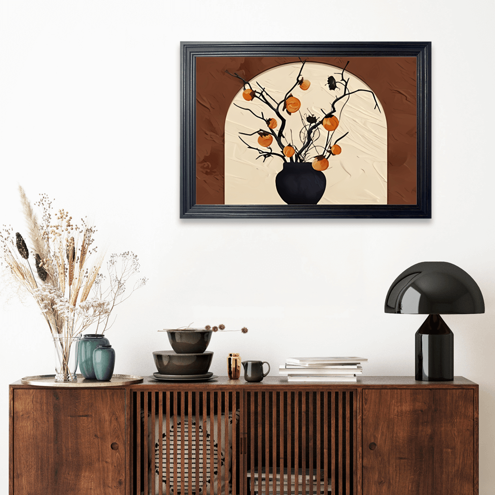 Ancient Style Persimmon And Ruyi Creative Pattern, Horizontal Framed Simple Decorative Canvas Painting