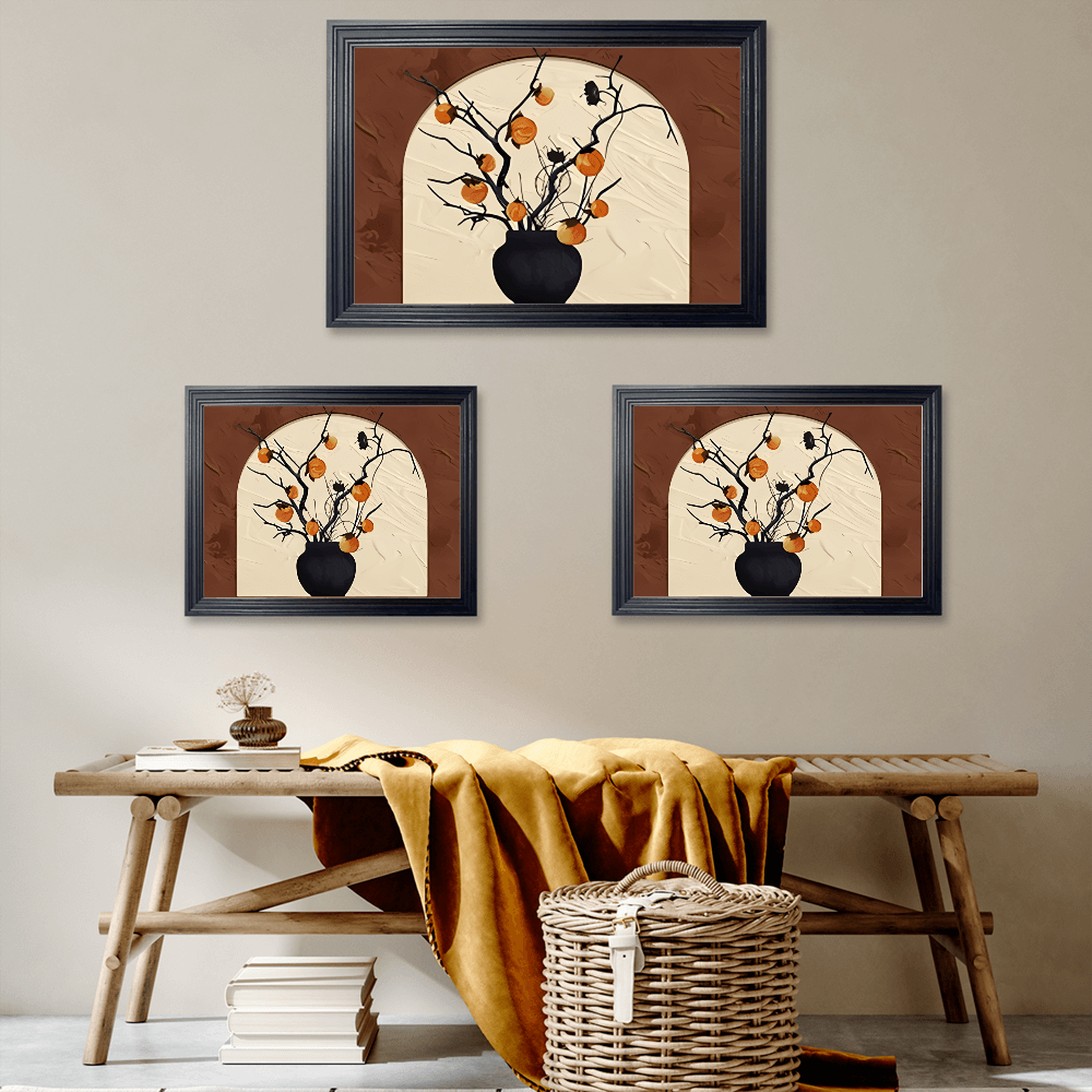 Ancient Style Persimmon And Ruyi Creative Pattern, Horizontal Framed Simple Decorative Canvas Painting