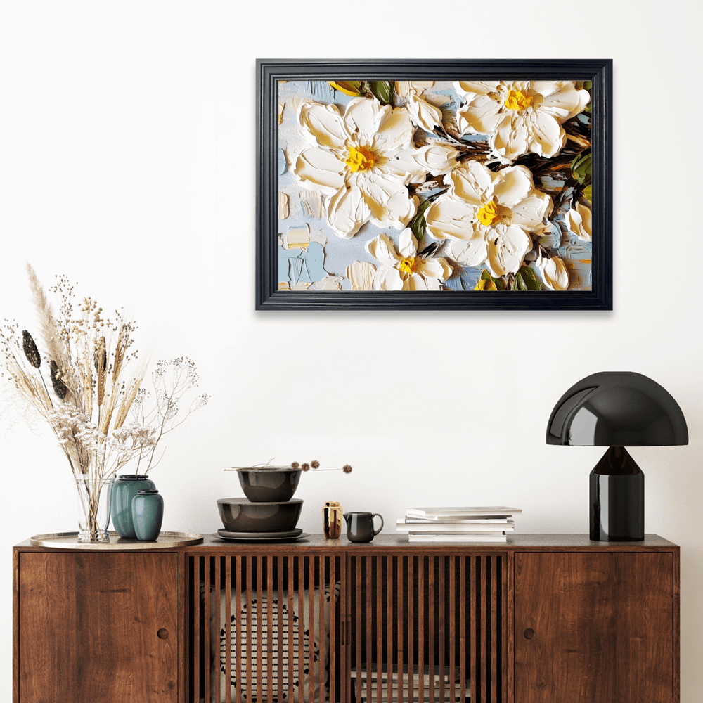 Oil Painting Texture Flower Creative Pattern, Horizontal Framed Simple Decorative Canvas Painting